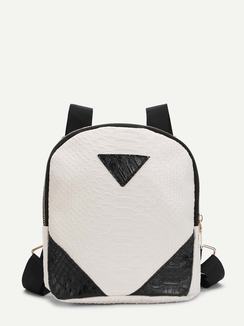 

Crocodile Embossed PU Backpack, Black and white