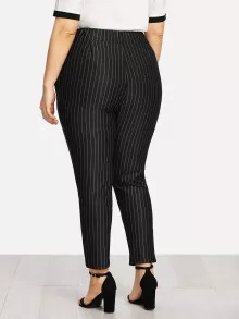 Plus Pinstriped Pockets Pants - Black - View 5
