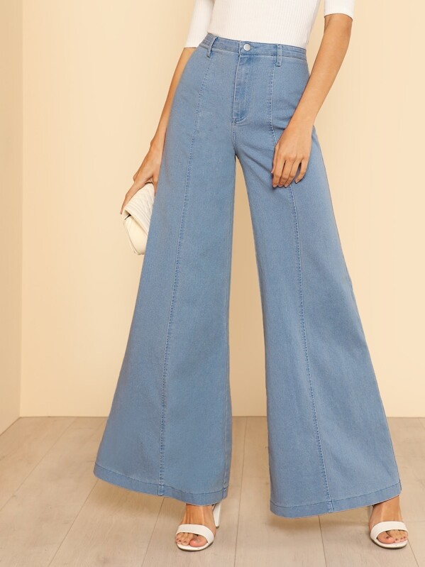 

High Waist Bell Bottom Jeans, Blue, Racquelle Lawrence