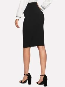 SHEIN Clasi Double Button Pencil Skirt - Black - View 2
