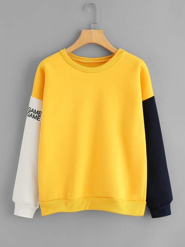 

Contrast Sleeve Letter Graphic Sweatshirt, Yellow