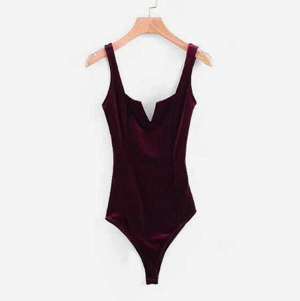 

V Bar Velvet Bodysuit, Burgundy
