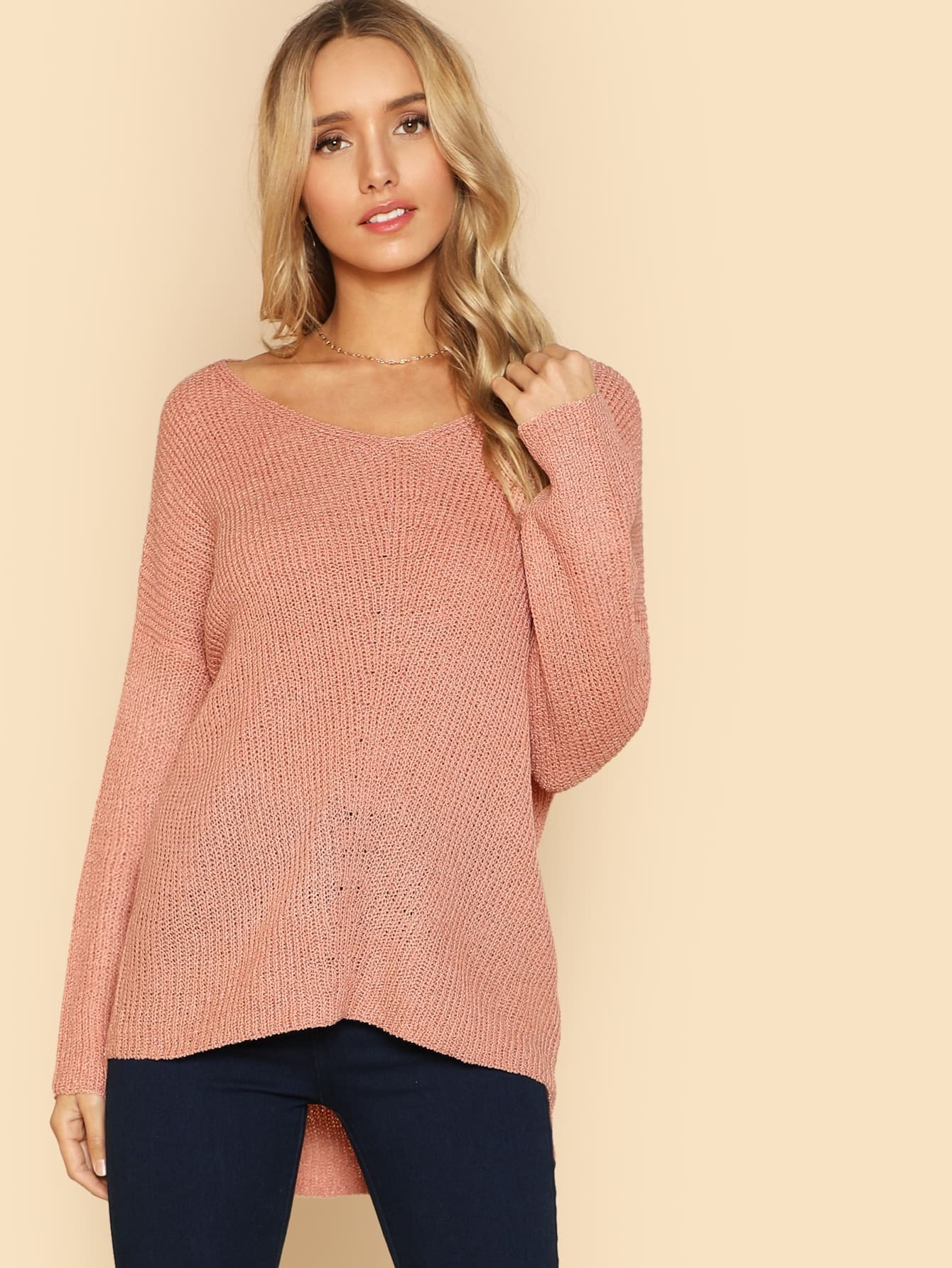 v-neck knitted oversized sweater bright pink