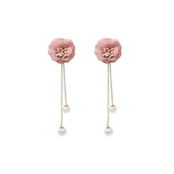 

Flower Top Faux Pearl Drop Earrings 1pair, Pink