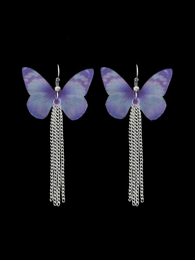 

Purple Butterfly Insect Pattern Drop Earrings