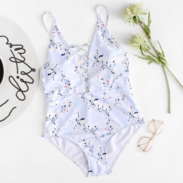 

Calico Print Criss Cross Swimsuit