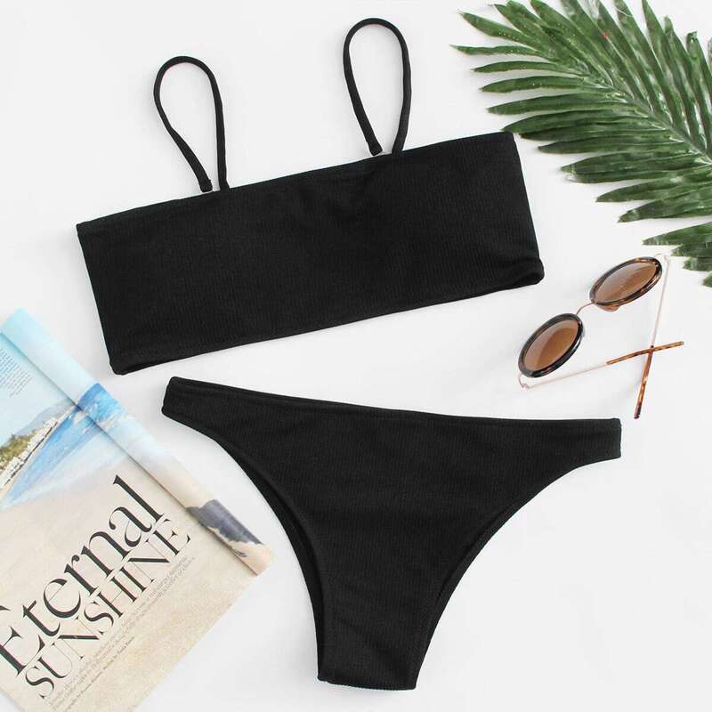 

Detachable Straps Bikini Set, Black