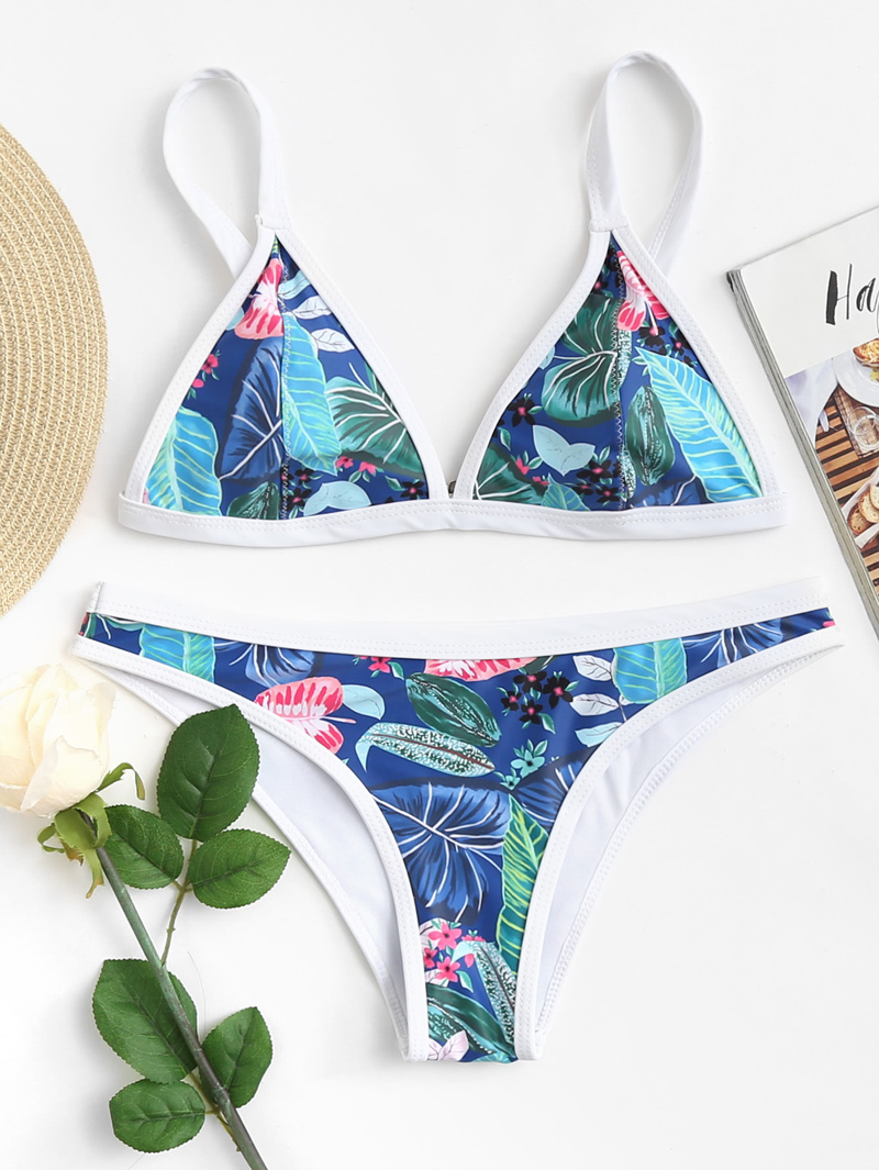 

Tropical Print High Leg Bikini Set, Multicolor