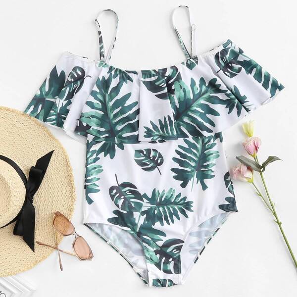 

Palm Print Ruffle One Piece Swimsuit