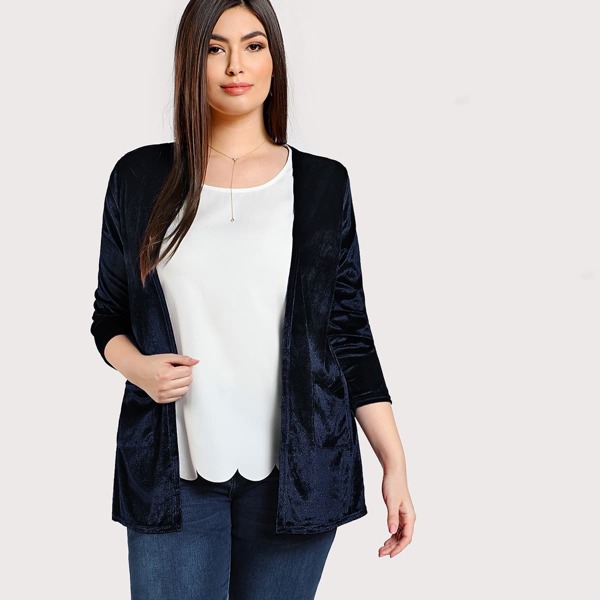 

Plus Patch Pocket Front Velvet Coat