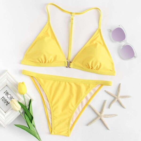 

Neon Yellow String Top With High Leg Bikini