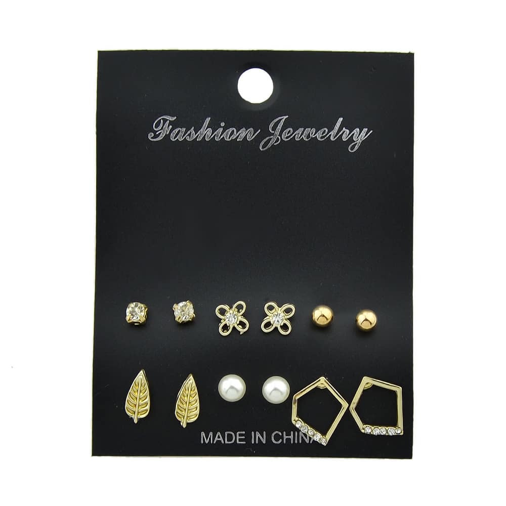 

6 Pairs/Set Luxury Flower Leaf Earrings Set, Gold