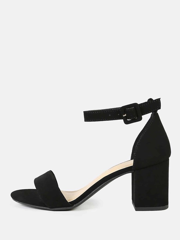 

Nubuck Ankle Strap Block Heel Sandals, Black