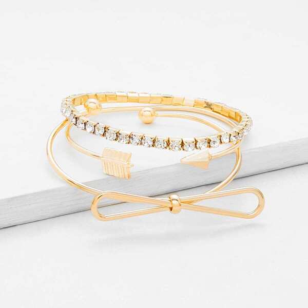 

Rhinestone & Knot Design Bracelet Set 3pcs