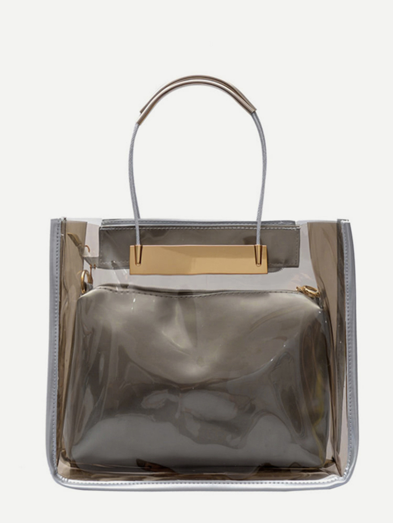 

Transparent Handbag With Clutch 2pcs, Grey