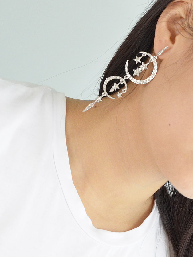 

Silver Full Rhinestone Long Drop Hanging Earrings