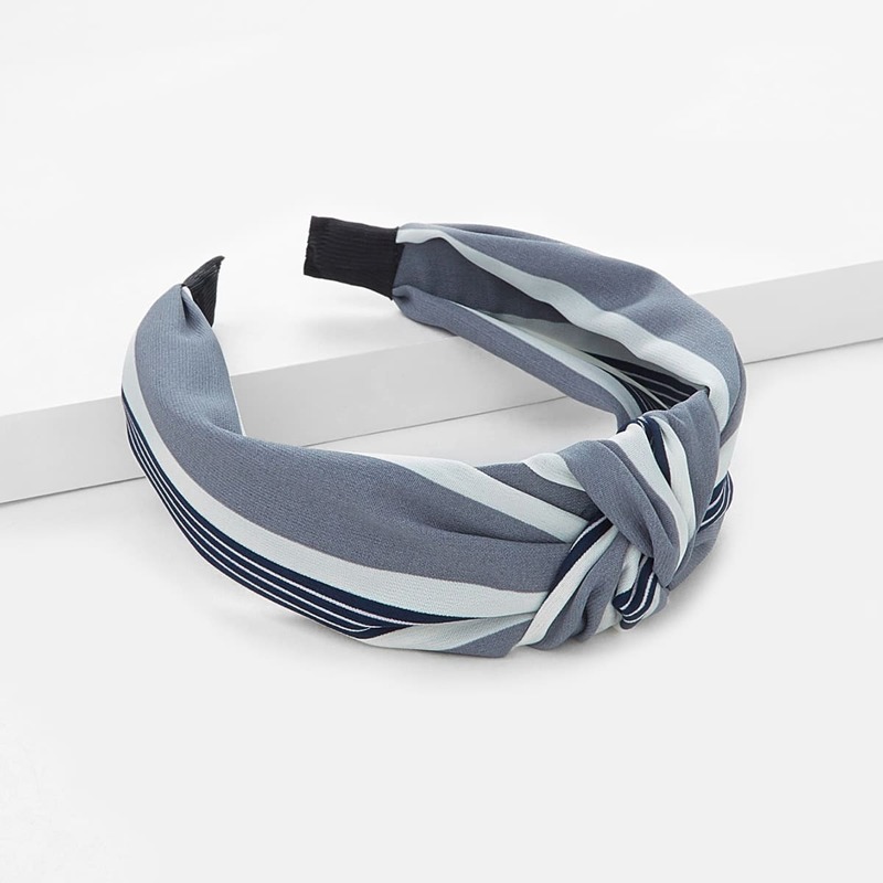 

Striped Knot Headband, Grey