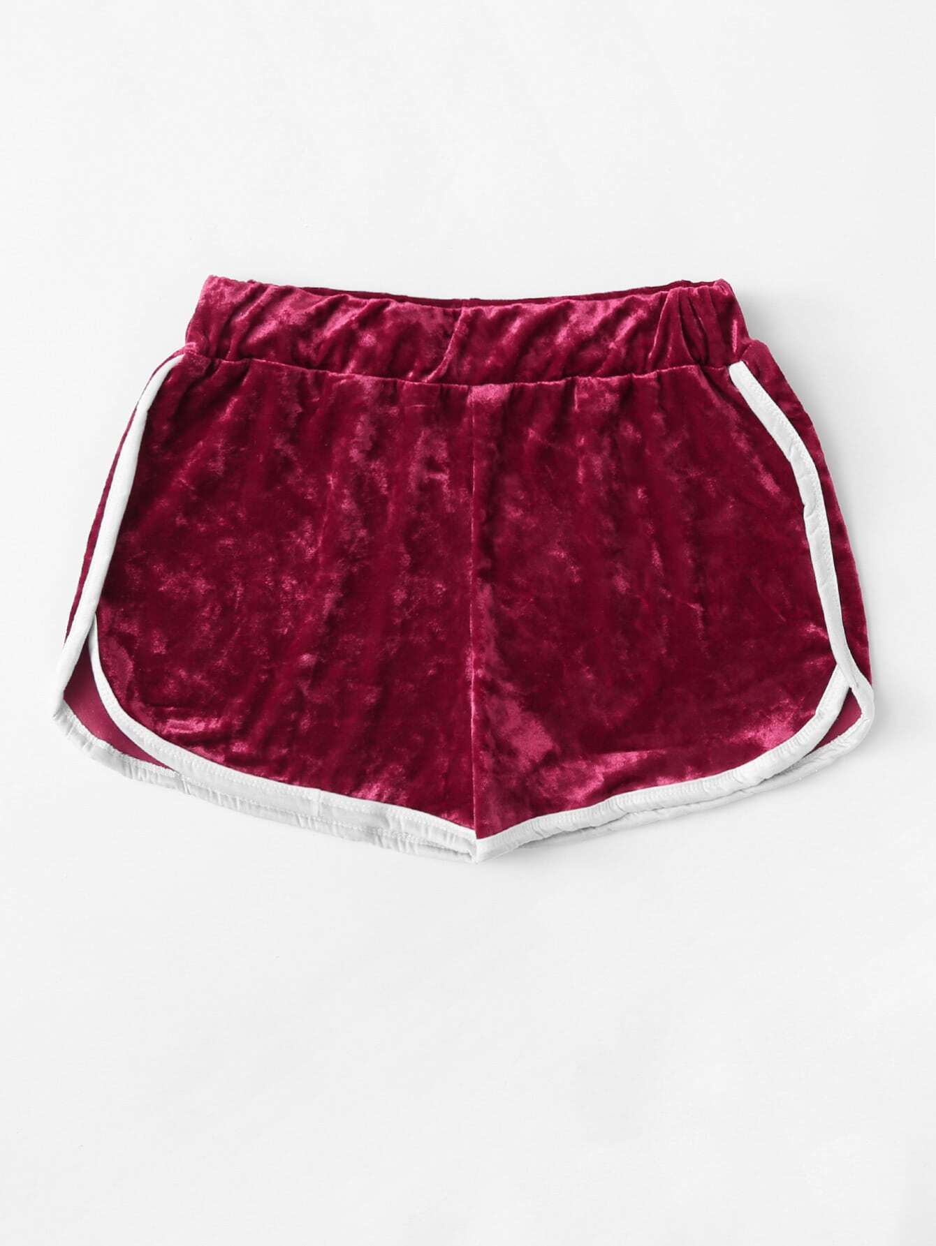 velvet contrast trim elastic waist shorts
