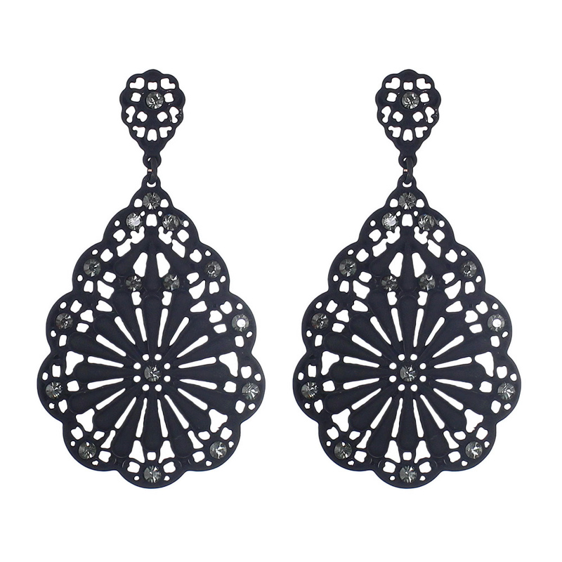 

Black Rhinestone Hollow Out Dangle Earrings