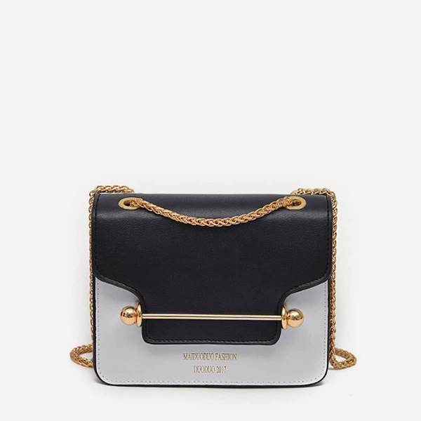 

Piping Detail Two Tone Chain Bag, Black and white