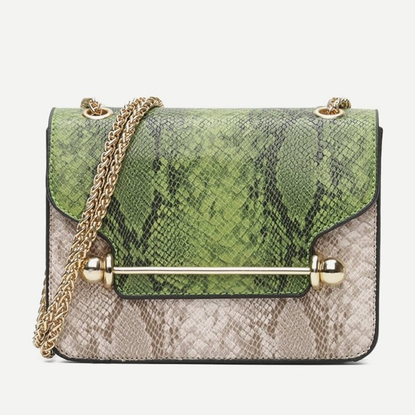 

Color Block Snakeskin Print Chain Bag
