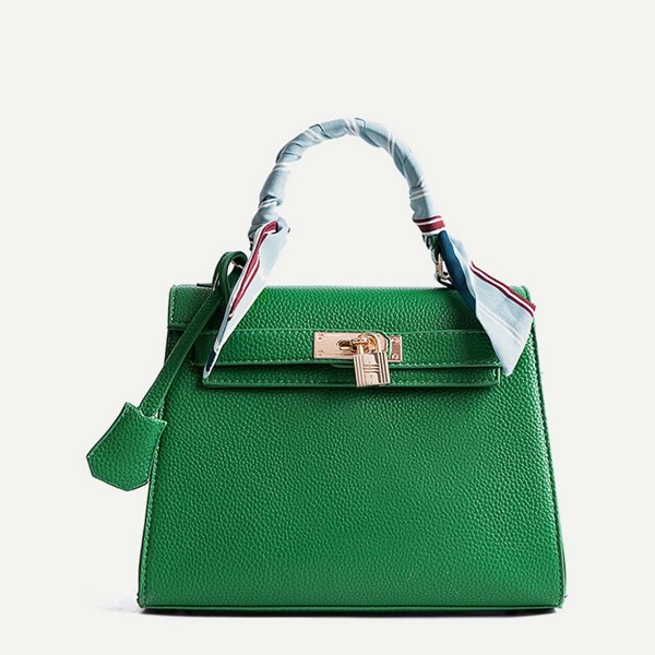

Metal Lock Design PU Bag With Scarf, Green