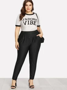 Plus Pinstriped Pockets Pants - Black - View 2