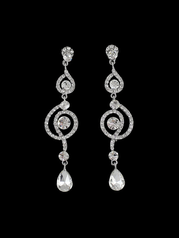 

Rhinestone Crystal Shape Long Hanging Earrings, Silver