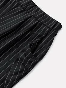 Plus Pinstriped Pockets Pants - Black - View 6