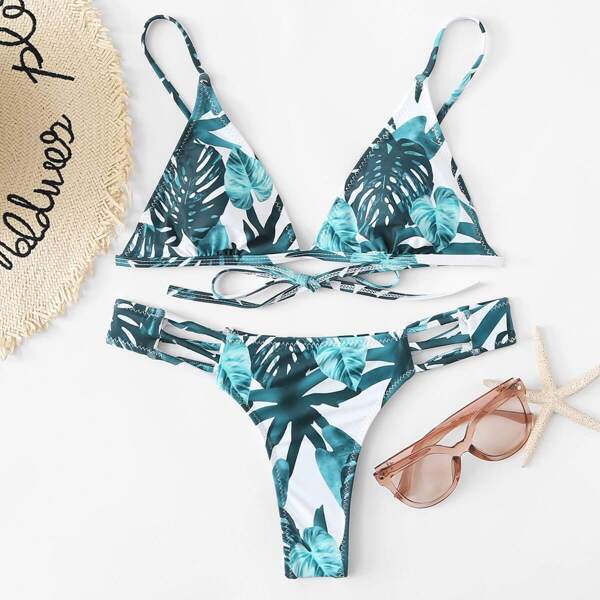 

Triangle Knot Back Top With High Cut Bikini, Multicolor