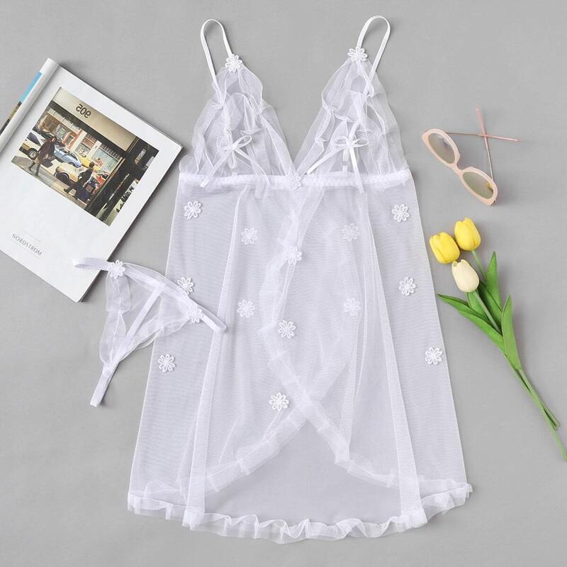 

Crochet Lace Decorated Lace Slips Set, White