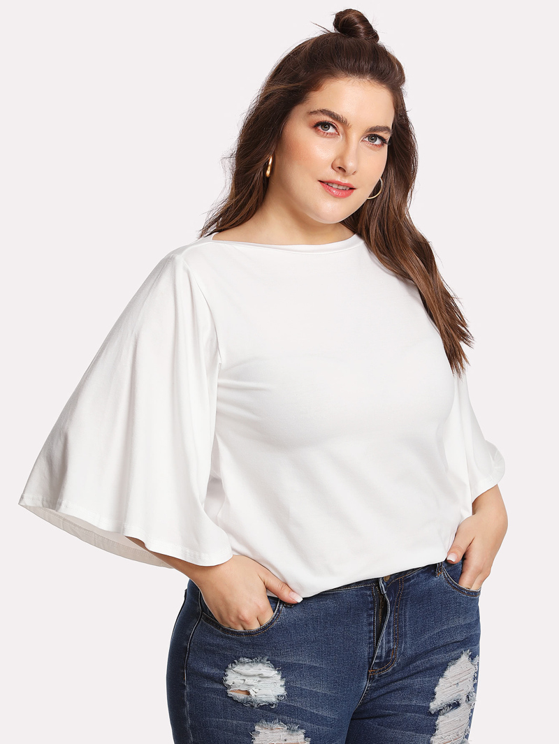 

Plus Boat Neck Basic Tee, White, Franziska