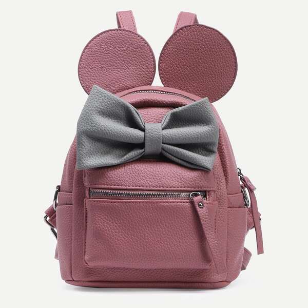 

Contrast Bow Mickey Ear Backpack, Pink