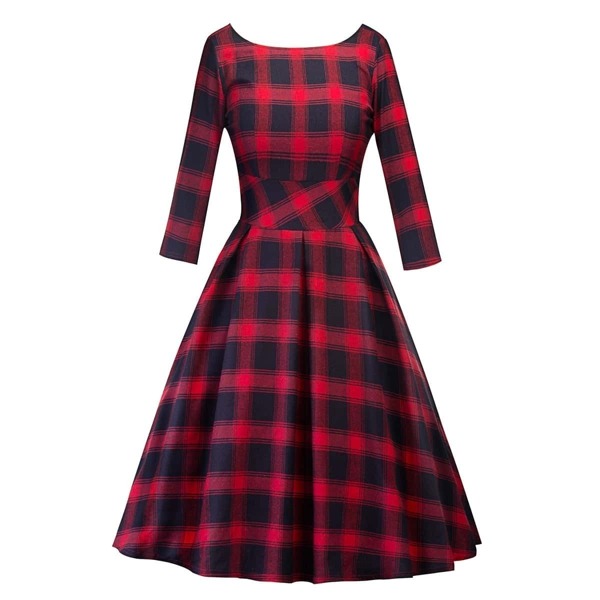 

V Back Plaid Swing Dress