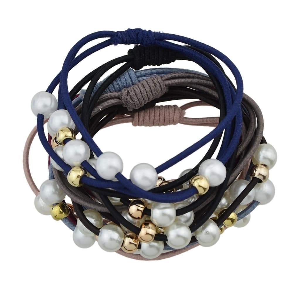 

Multi-Colored Pearl Elastic Head Rope 7-Pieces Set, Multicolor