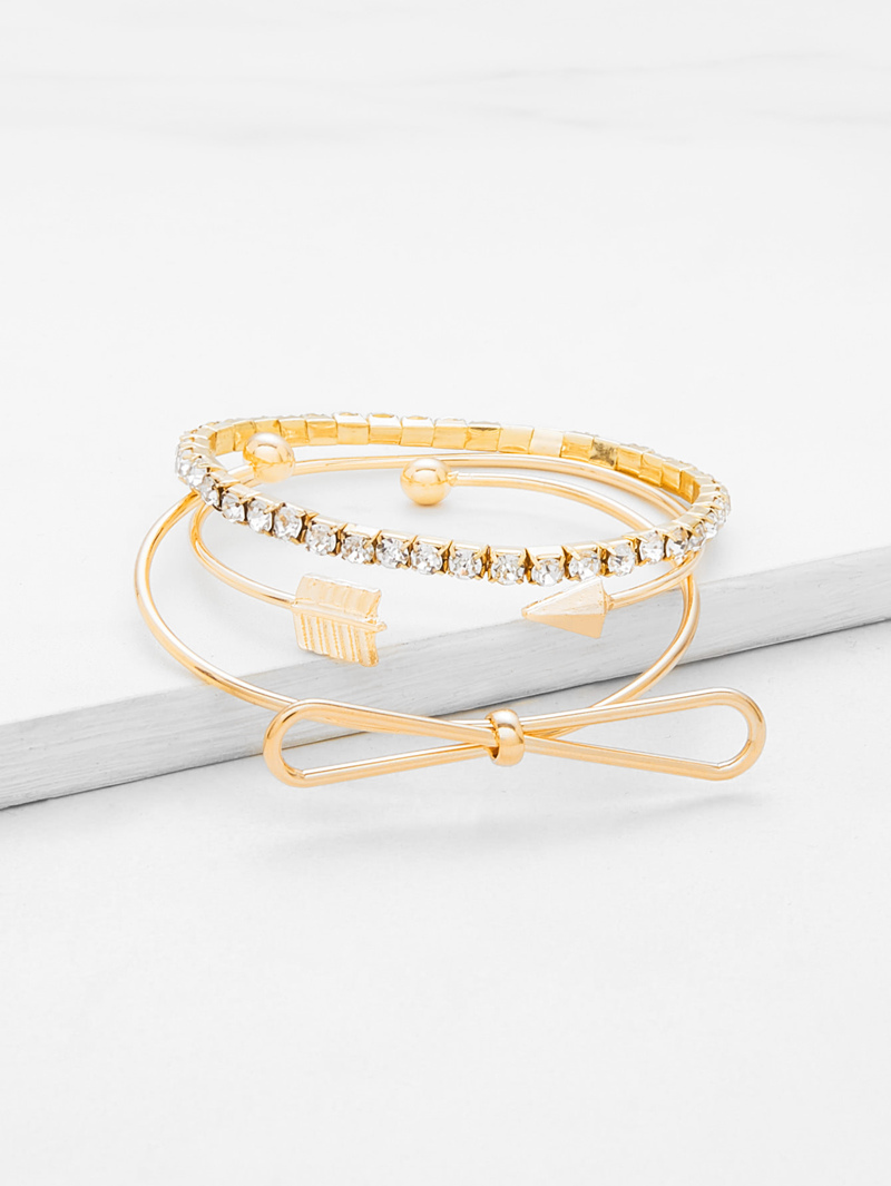 

Rhinestone & Knot Design Bracelet Set, Gold