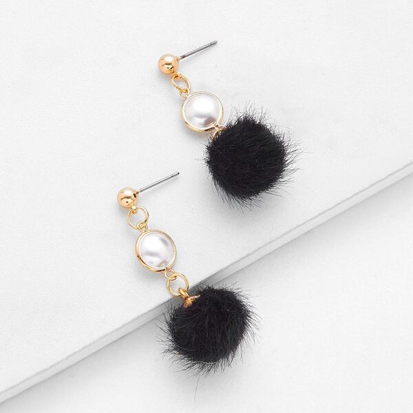 

Pom Pom Drop Earrings With Faux Pearl 1pair, Black