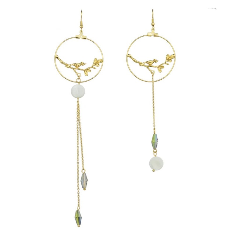 

Bird Branch Long Chain Earrings, Gold