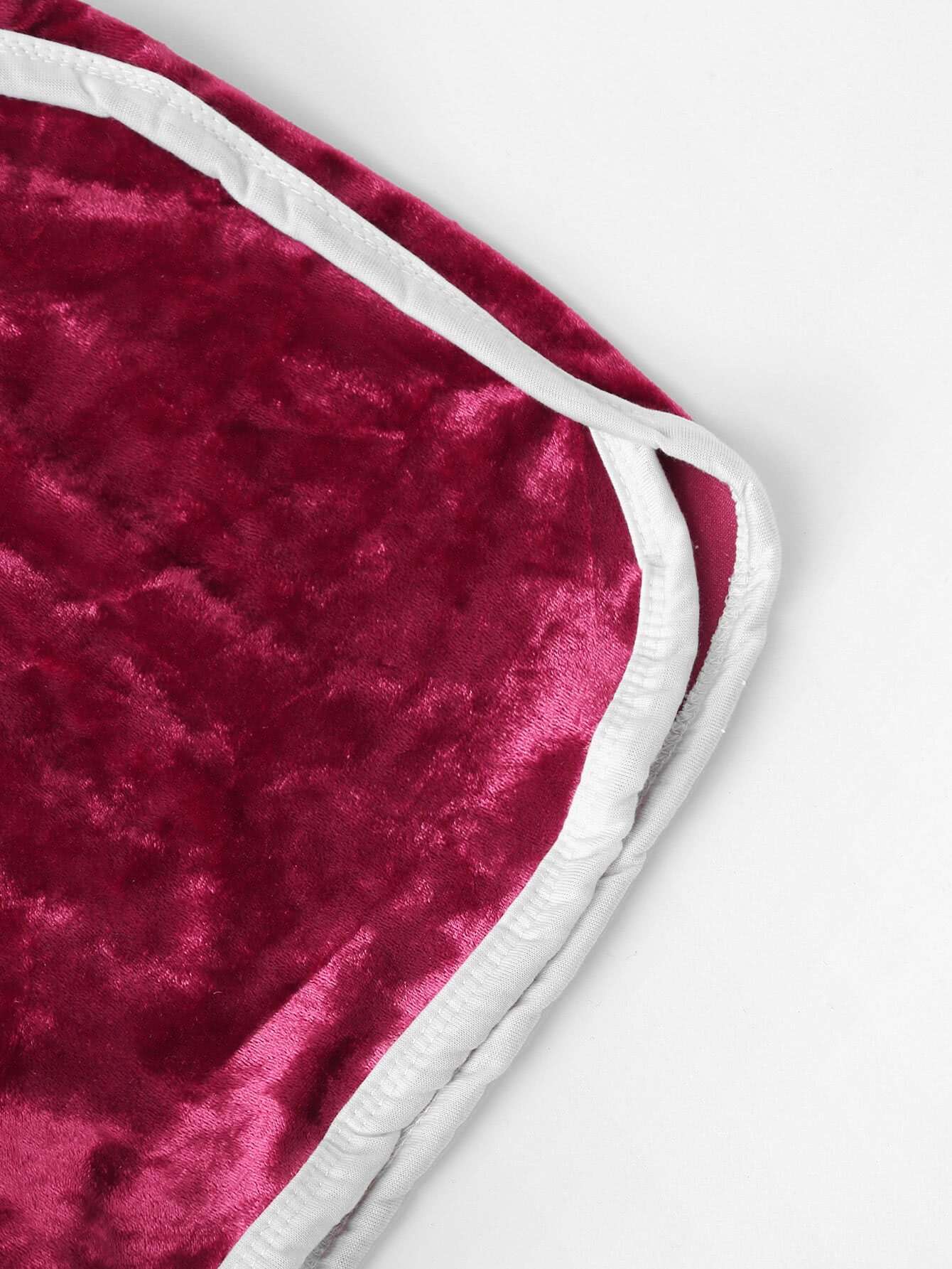 velvet contrast trim elastic waist shorts