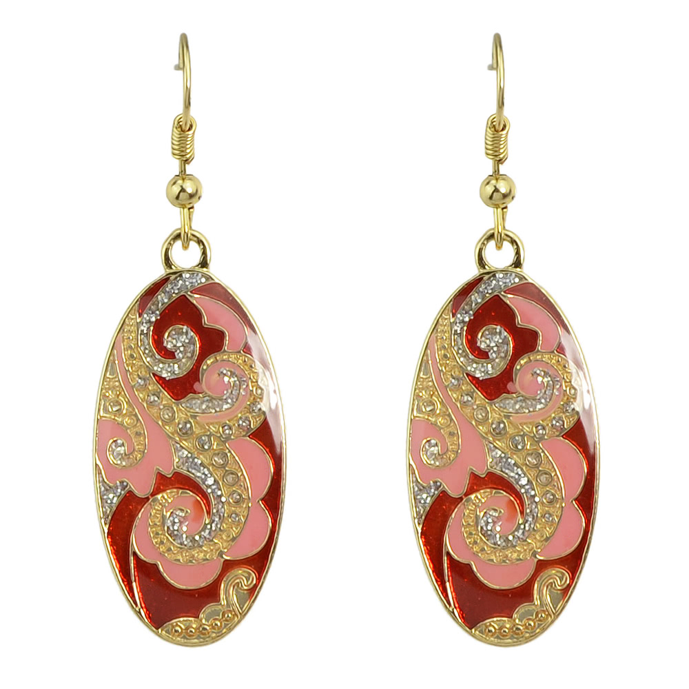 

Red Vintage Style Colorful Enamel Ellipse Drop Earrings