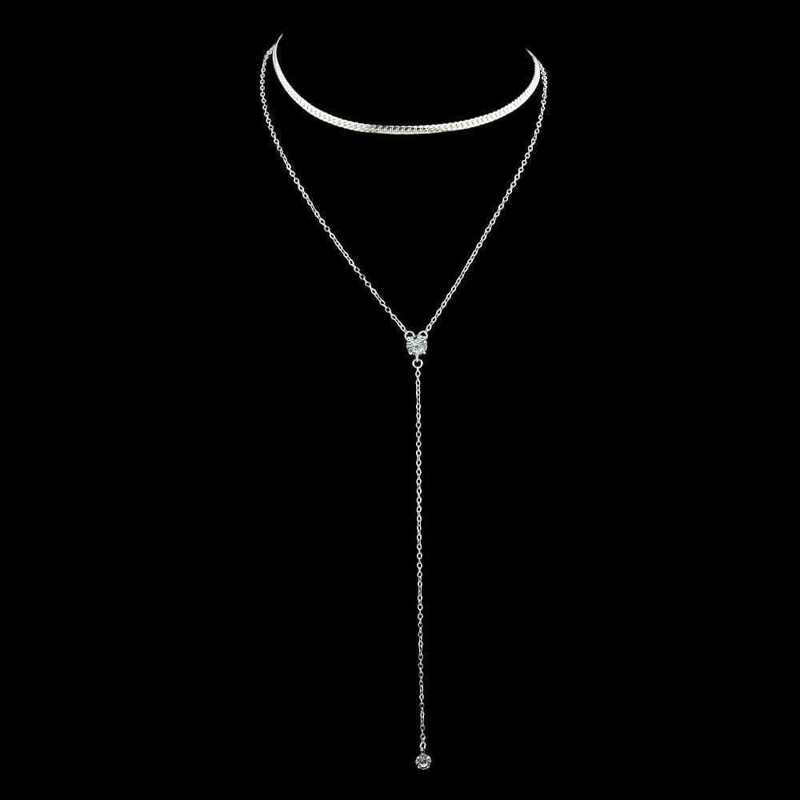 

Silver Rhinestone Pendant Multi-Layer Necklace