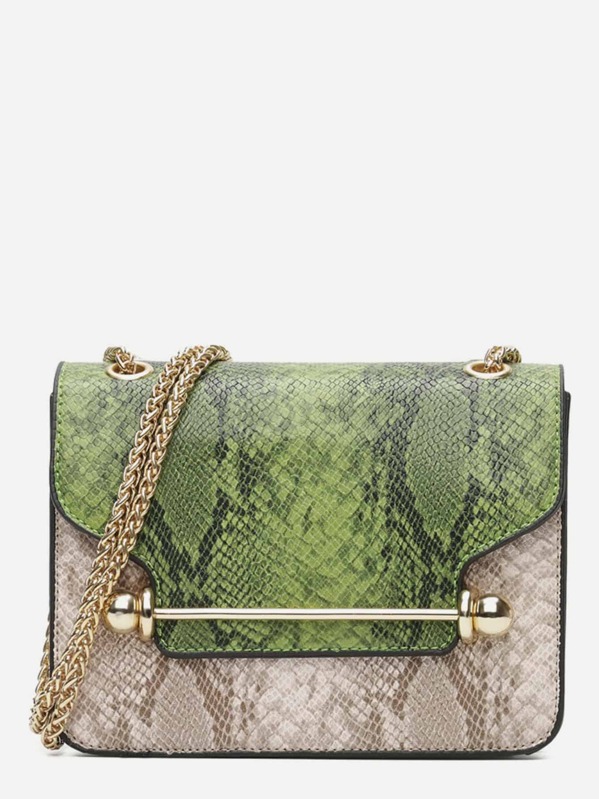 

Цветной блок Snakeskin Print Chain Bag, null