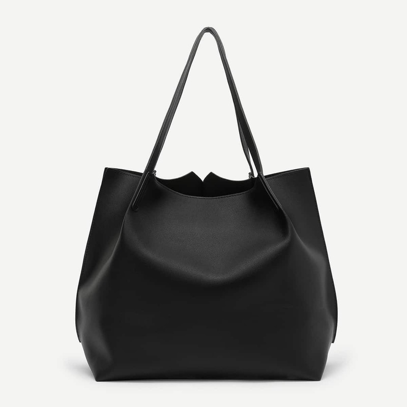 

Pom Pom Charm Tote Bag With Clutch, Black