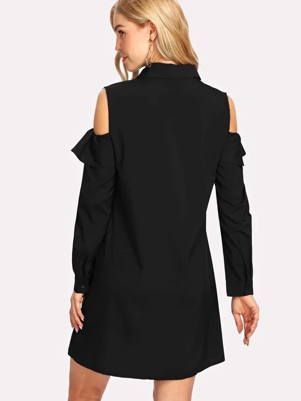 Robe Chemisier Decoupee Epaules Denudees Avec Des Plis Romwe