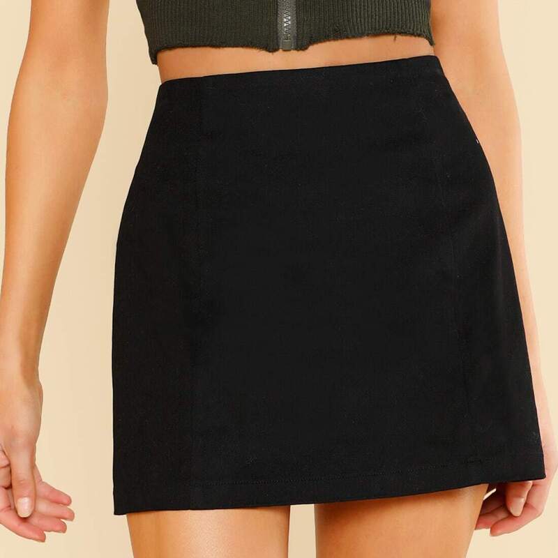 

Solid High Waist Skirt, Black