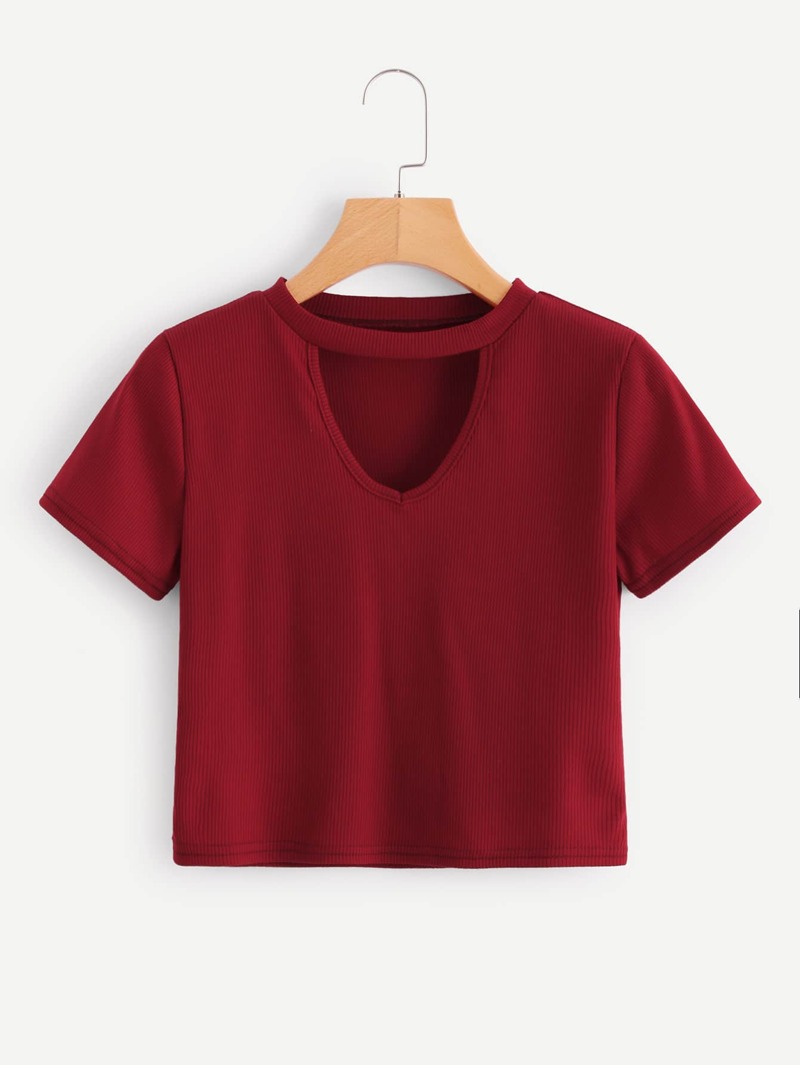 

Cut Out Neck Crop Tee, Burgundy
