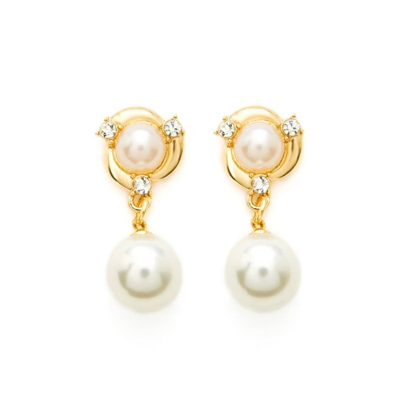 

Double Faux Pearl Drop Earrings 1pair, White