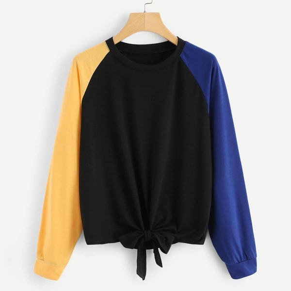 

Contrast Raglan Sleeve Knotted Tee