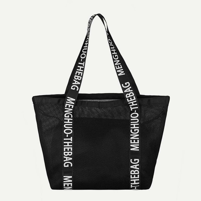 

Letter Pattern Decor Mesh Handbag, Black