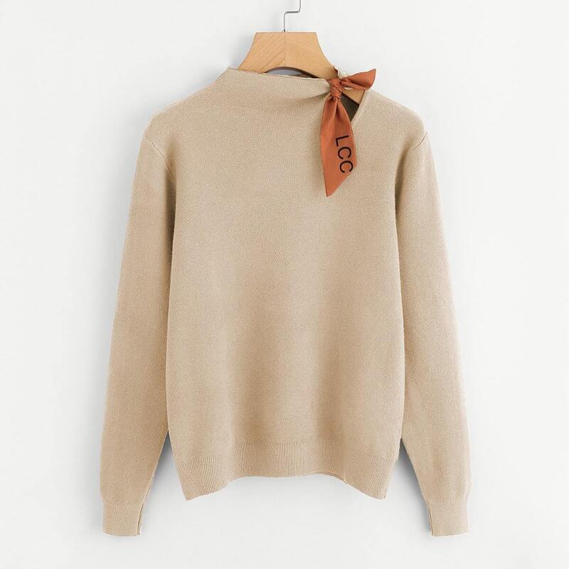 

Knotted Detail Jersey Sweater, Beige
